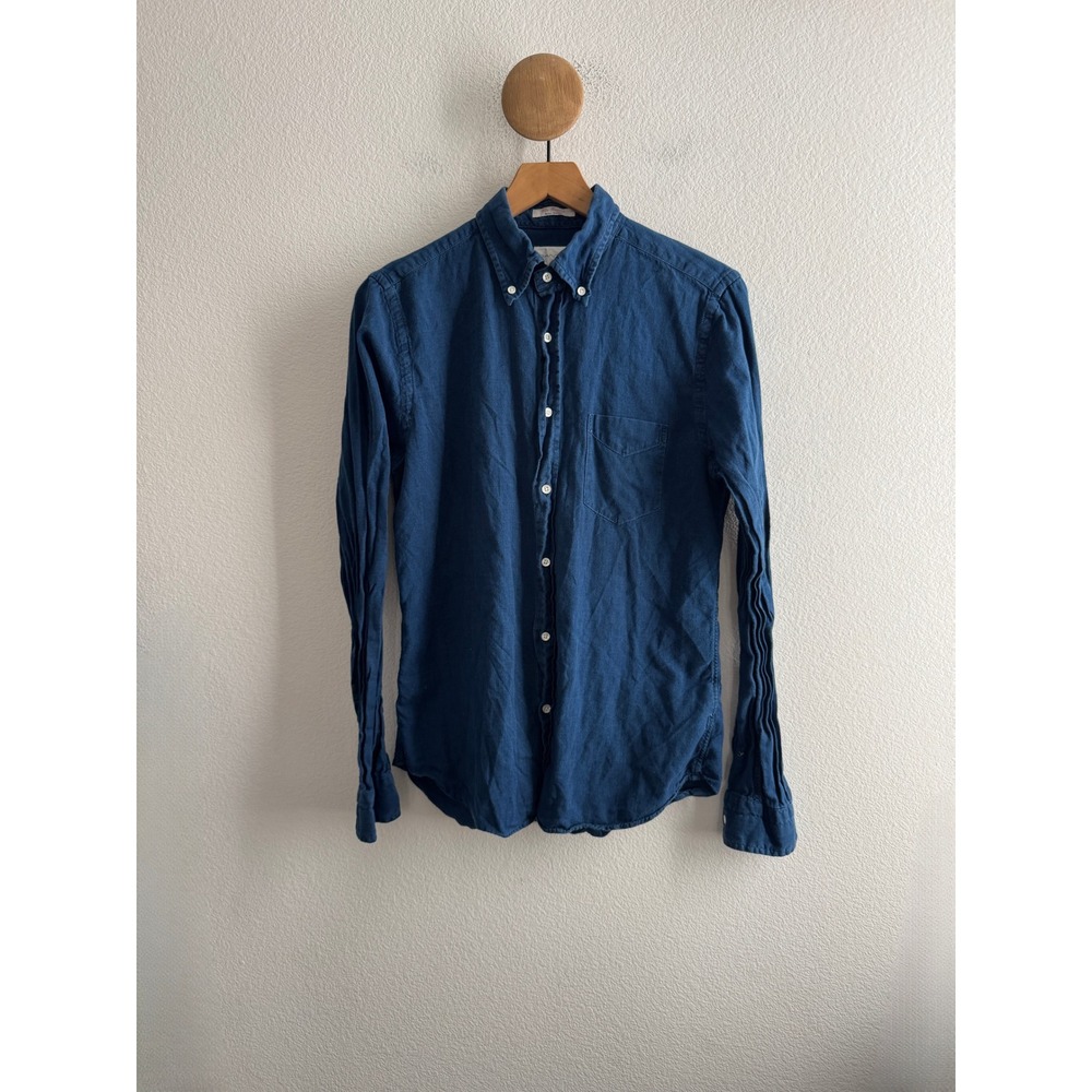 Gant Rugger The Hugger Mens Indigo Oxford Button Down Shirt Blue Size Medium
